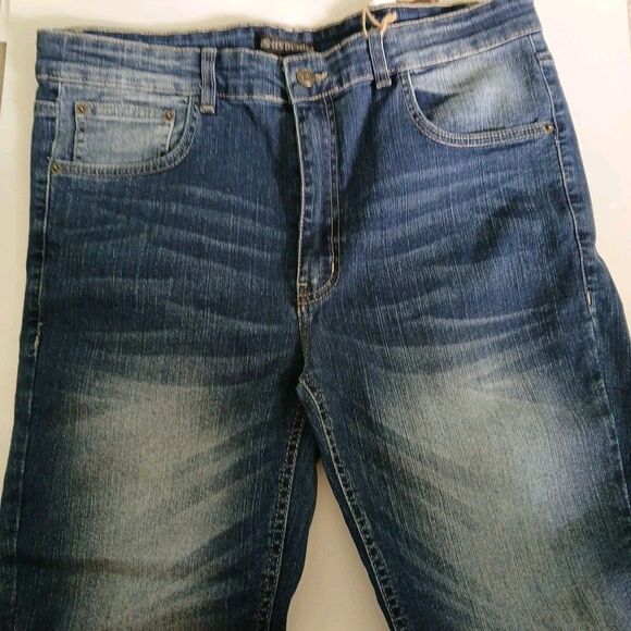 GS115 Men's Streetwear Urban Blue Jean Size 36 Distressed Medium Wash Zip Button - Picture 13 of 16